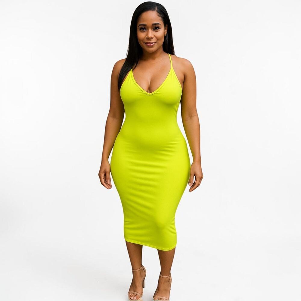 V Neck Long Midi Bodycon Dress